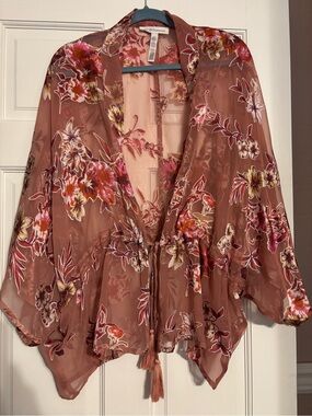 BCBGeneration Dusty Rose Floral Sheer Kimono